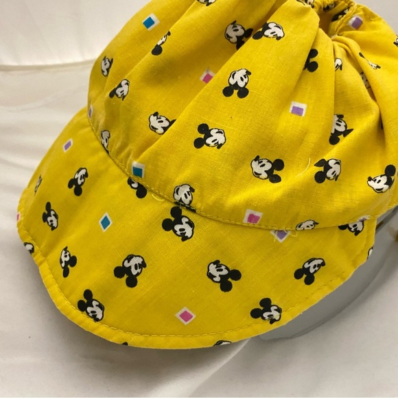 Vintage Yellow Mickey Mouse Disney Bonnet Hat Visor KIDS CHILD Size Tie Back - Picture 9 of 12